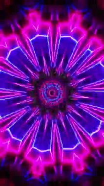 Ortasında yıldız olan renkli animasyon deseni. Kaleydoskop VJ döngü dikey. 3B görüntüleme