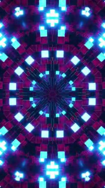 Kare ve kareli mavi ve mor soyut tasarım. Kaleydoskop VJ döngü dikey. 3B görüntüleme