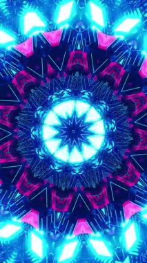 Ortasında yıldız olan mavi ve pembe soyut tasarım. Kaleydoskop VJ döngü dikey. 3B görüntüleme