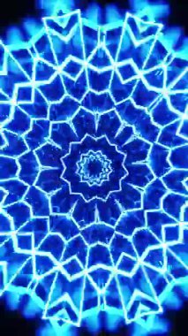 Mavi ve siyah soyut arkaplan ve yıldız tasarımı. Kaleydoskop VJ döngü dikey. 3B görüntüleme