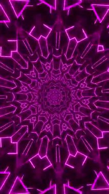 Ortasında dairesel tasarım olan mor soyut bir arkaplan. Kaleydoskop VJ döngü dikey. 3B görüntüleme