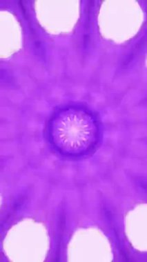 Ortasında ışık olan mor ve beyaz dairesel tasarım. Kaleydoskop VJ döngü dikey. 3B görüntüleme