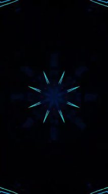 Mavi soyut arkaplan ve ortasında yıldız deseni var. Kaleydoskop VJ döngü dikey. 3B görüntüleme