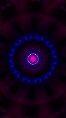 Siyah arkaplan ve kırmızı merkezli mor ve kırmızı çiçek. Kaleydoskop VJ döngü dikey. 3B görüntüleme