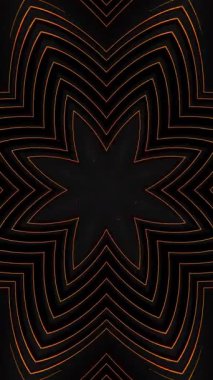 Siyah arka planı ve siyah arkaplanı olan siyah ve turuncu bir çiçek. Kaleydoskop VJ döngü dikey. 3B görüntüleme