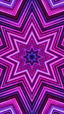 Mor ve mavi merkezli yıldız şekilli desen. Kaleydoskop VJ döngü dikey. 3B görüntüleme