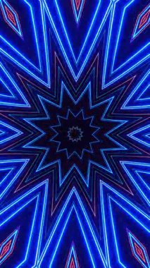 İçinde birçok renk ve şekil olan yıldız şeklinde bir nesne. Kaleydoskop VJ döngü dikey. 3B görüntüleme
