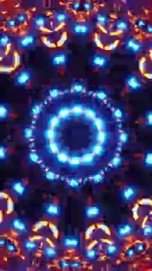 Mavi ve kırmızı merkezli animasyon tasarımı. Kaleydoskop VJ döngü dikey. 3B görüntüleme