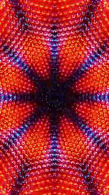 Ortasında dairesel tasarım olan kırmızı ve siyah desenler. Kaleydoskop VJ döngü dikey. 3B görüntüleme