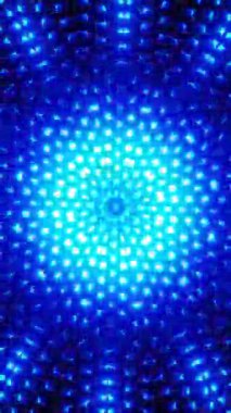 Ortasında dairesel tasarım olan mavi ve siyah bir arkaplan. Kaleydoskop VJ döngü dikey. 3B görüntüleme