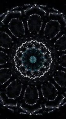 Siyah arka planı olan siyah ve mavi dairesel tasarım. Kaleydoskop VJ döngü dikey. 3B görüntüleme