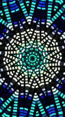 Ortasında yıldız olan renkli animasyon tasarımı. Kaleydoskop VJ döngü dikey. 3B görüntüleme