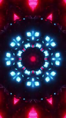 Ortasında mavi ışık olan dairesel desen. Kaleydoskop VJ döngü dikey. 3B görüntüleme