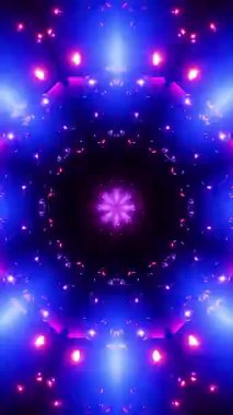 Ortasında küçük kareler ve noktalar olan renkli desenler. Kaleydoskop VJ döngü dikey. 3B görüntüleme