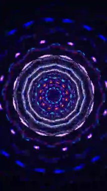 Siyah arkaplanlı renkli animasyon deseni. Kaleydoskop VJ döngü dikey. 3B görüntüleme