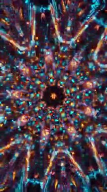 Yıldızın renkli soyut animasyonu. Kaleydoskop VJ döngü dikey. 3B görüntüleme