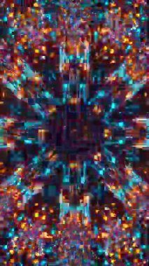 Yıldızlı ve ışıklı renkli soyut desen. Kaleydoskop VJ döngü dikey. 3B görüntüleme