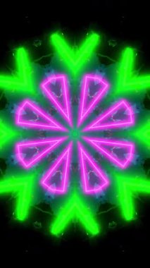 Yeşil ve sarı yıldız şekilli desen. Kaleydoskop VJ döngü dikey. 3B görüntüleme