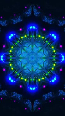 Işıklı mavi ve yeşil kaleydoskop. Kaleydoskop VJ döngü dikey. 3B görüntüleme