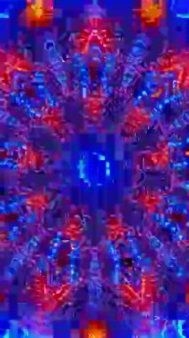 Dairesel desenli mavi soyut bir arkaplan. Kaleydoskop VJ döngü dikey. 3B görüntüleme