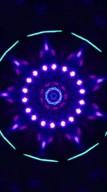 Işıklı mor ve mavi yıldız deseni. Kaleydoskop VJ döngü dikey. 3B görüntüleme