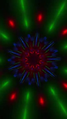 Karanlıkta renkli bir çiçek. Kaleydoskop VJ döngü dikey. 3B görüntüleme