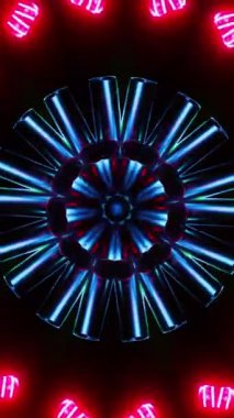 Mavi ve kırmızı ışıklı dairesel ışık tasarımı. Kaleydoskop VJ döngü dikey. 3B görüntüleme