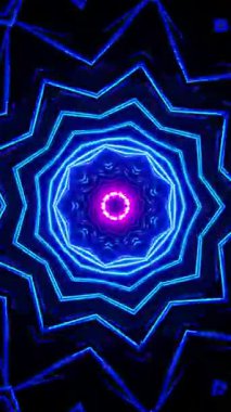 Mavi ve mor dairesel desenli ışık. Kaleydoskop VJ döngü dikey. 3B görüntüleme