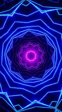 Mavi ve mor ışık tüneli. Kaleydoskop VJ döngü dikey. 3B görüntüleme