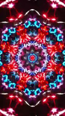 Mavi ve kırmızı ışıklı renkli soyut desenler. Kaleydoskop VJ döngü dikey. 3B görüntüleme