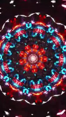 Mavi ve kırmızı ışıklı dairesel tasarım. Kaleydoskop VJ döngü dikey. 3B görüntüleme