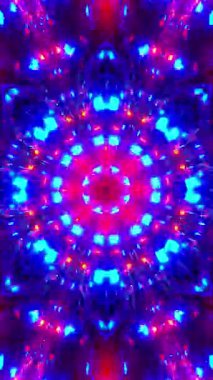 Mavi ve kırmızı ışıklı renkli soyut desenler. Kaleydoskop VJ döngü dikey. 3B görüntüleme