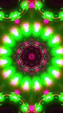 Çiçeğin renkli soyut animasyonu. Kaleydoskop VJ döngü dikey. 3B görüntüleme