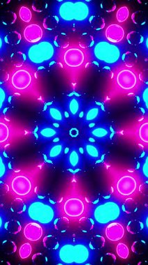 Mavi ve pembe renkli soyut desenler. Kaleydoskop VJ döngü dikey. 3B görüntüleme