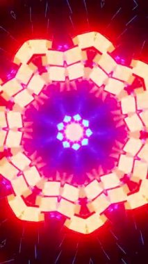 Mavi ve kırmızı soyut desenli parlak ışık. Kaleydoskop VJ döngü dikey. 3B görüntüleme