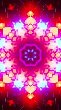 Mavi ve kırmızı ışıklı renkli soyut desenler. Kaleydoskop VJ döngü dikey. 3B görüntüleme