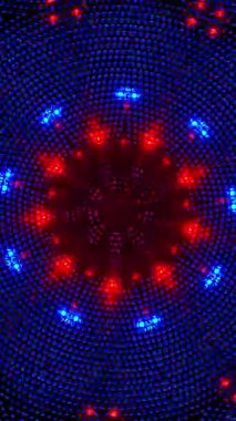 Mavi ve kırmızı ışıklı dairesel ışık. Kaleydoskop VJ döngü dikey. 3B görüntüleme