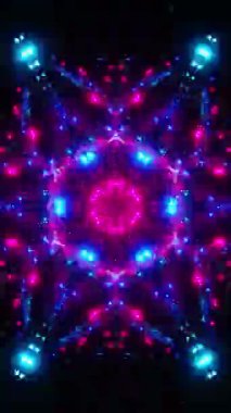 Neon aksanlı canlı soyut Kaleydoskop. Döngülü Animasyon Dikey. 3B görüntüleme