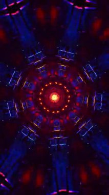 Neon Tüneli Kaleydoskop Efekti. Döngülü Animasyon Dikey. 3B görüntüleme