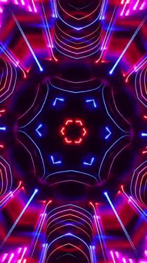Kaleydoskop Neon Işığı İzleri. Döngülü Animasyon Dikey. 3B görüntüleme