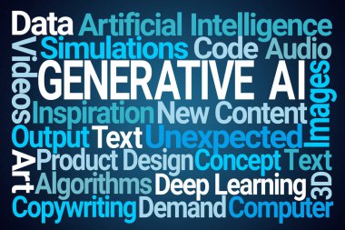 Generative AI Word Cloud on Blue Background clipart