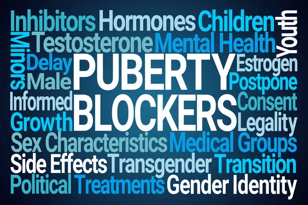 Bloqueadores Puberdade Word Cloud Fundo Azul — Fotografia de Stock