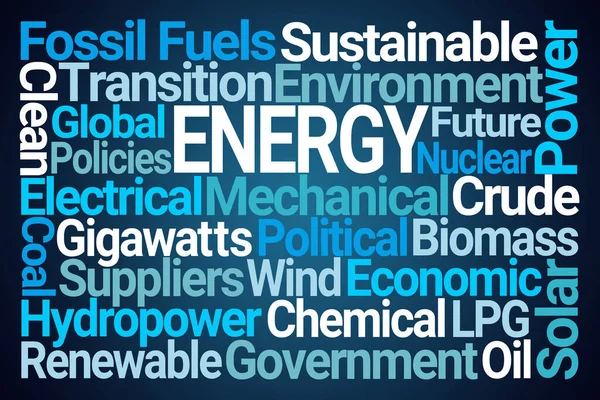 Energy Word Cloud Modrém Pozadí — Stock fotografie