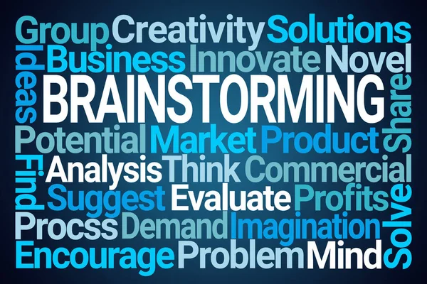 Brainstorming Word Cloud Blue Background — Stock Photo, Image