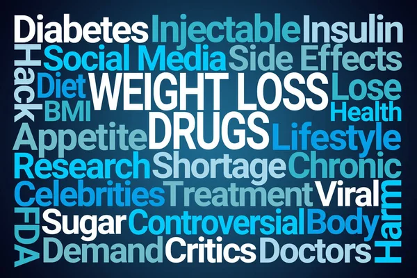 Weight Loss Drugs Word Cloud Blue Background — Stock Photo, Image