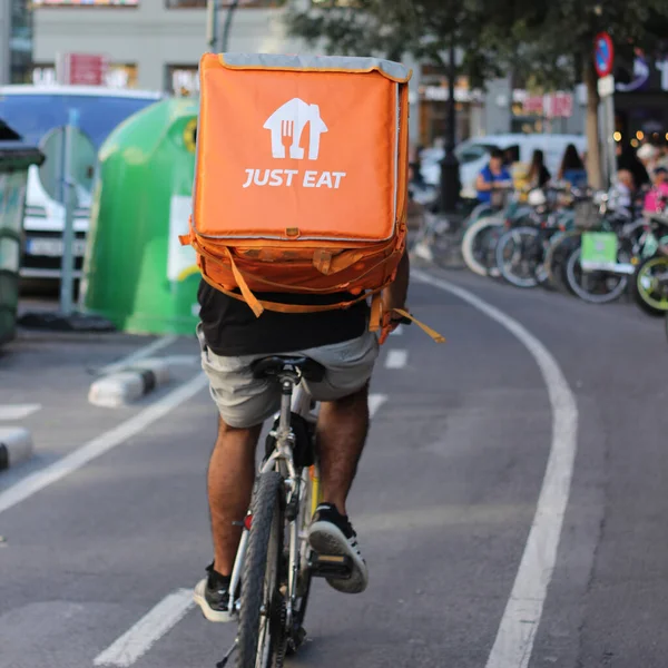 Valencia Ισπανια Οκτωβρίου 2023 Just Eat Courier Bike Downtown Valencia Εικόνα Αρχείου