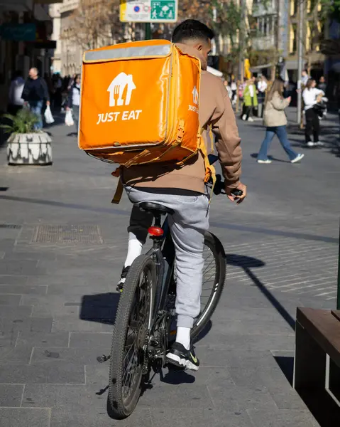 Valencia Spain February 2024 Just Eat Courier Bike Downtown Valencia Stock Picture