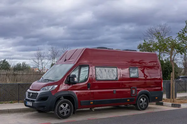 Valencia Spain March 2024 Red Fiat Ducato Campervan Parked Side Royalty Free Stock Photos