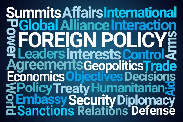 Foreign Policy Word Cloud Blue Background Royalty Free Stock Images