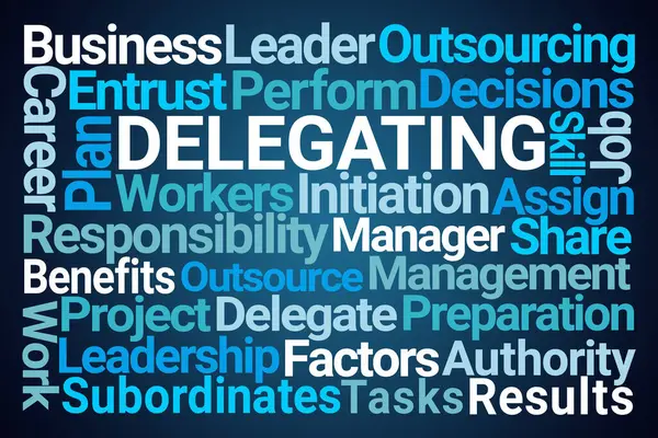 Delegating Word Cloud Blue Background Stock Picture